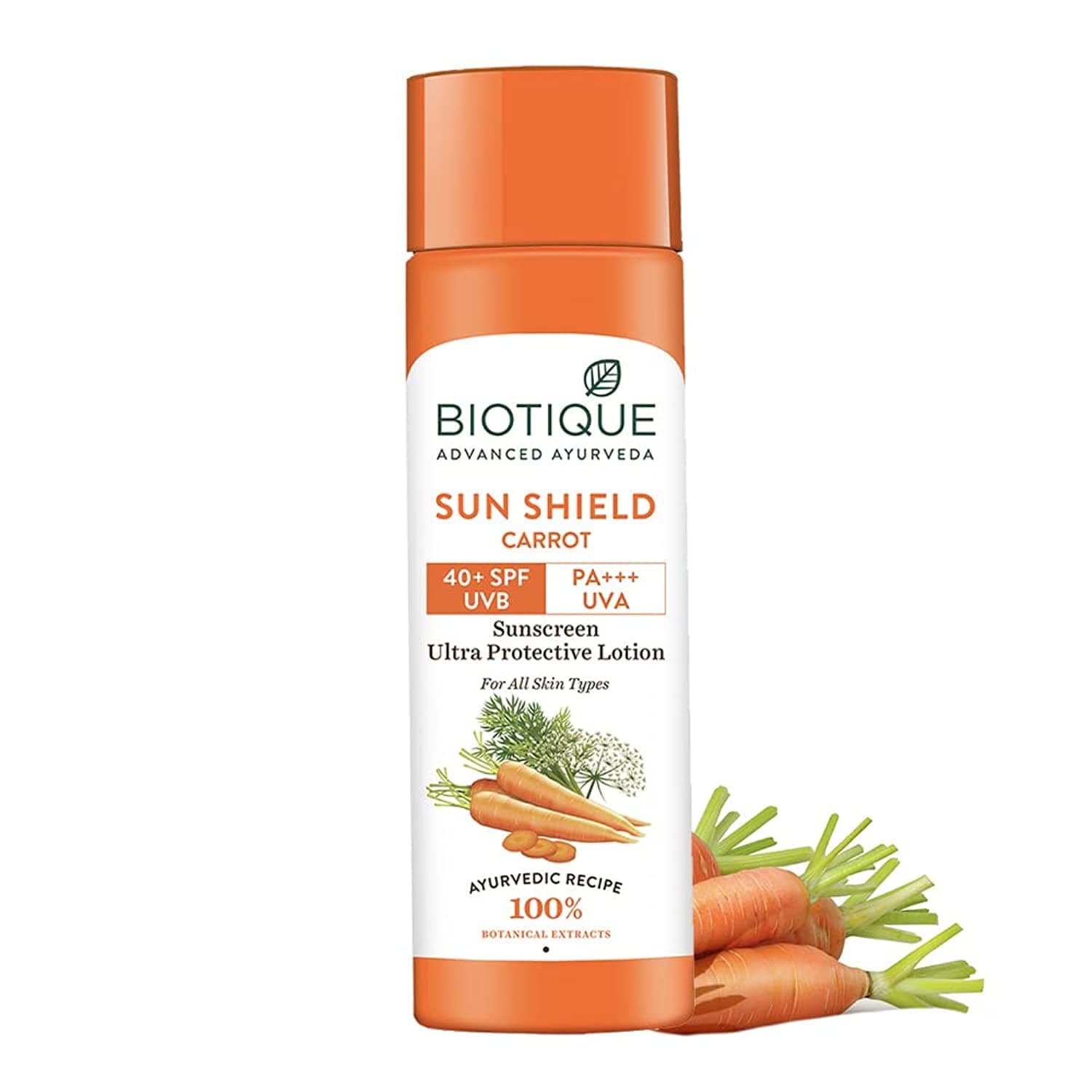 Biotique Bio Carrot Face & Body Sun Lotion Spf 40 Uva/Uvb Sunscreen For All Skin Types In The Sun, 120Ml, multi