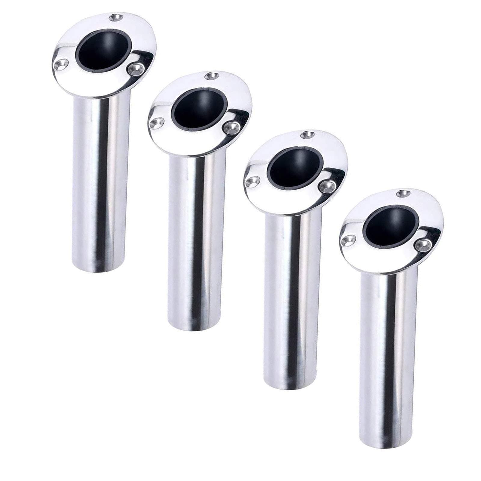Amarine Made 4-Pack Heavy 316 Duty Stainless Steel Rod Holders with Drain, Flush Mount Fishing Rod Pole Holders, 30 Degree, 15degree, 90 Degree