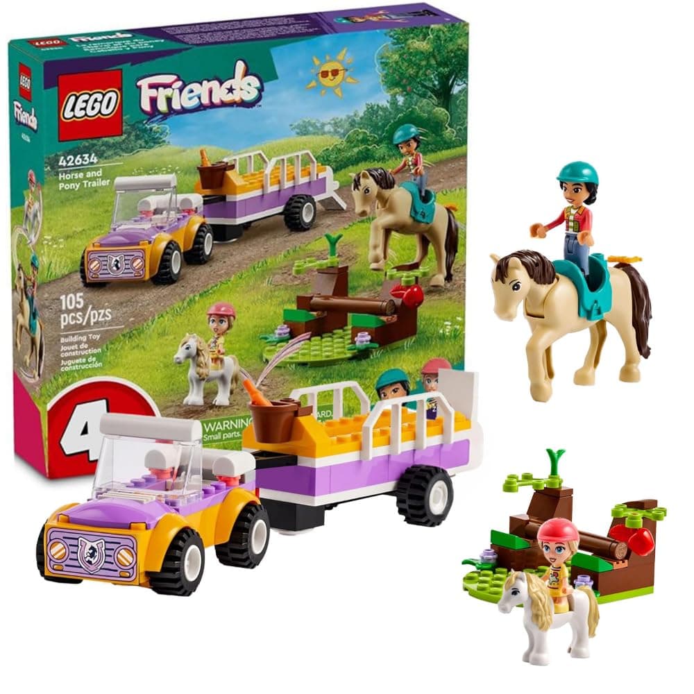 Friends Horse and Pony Trailer Playset, Building Toy for Kids, Creative Play Gift with Liann and Zoya Characters and 2 Animal Figures, Toy for 4 Year Olds and Up, 42634