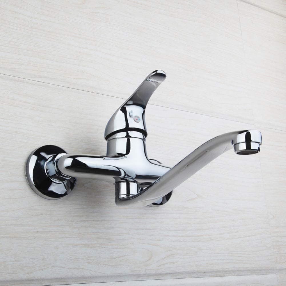 HommomH YHSGY Solid Brass Basin Faucet Hot&Cold Water Tap Single Handle Wash Chrome Finish Bathroom Kitchen Sink Mixer Taps Wall Mounted