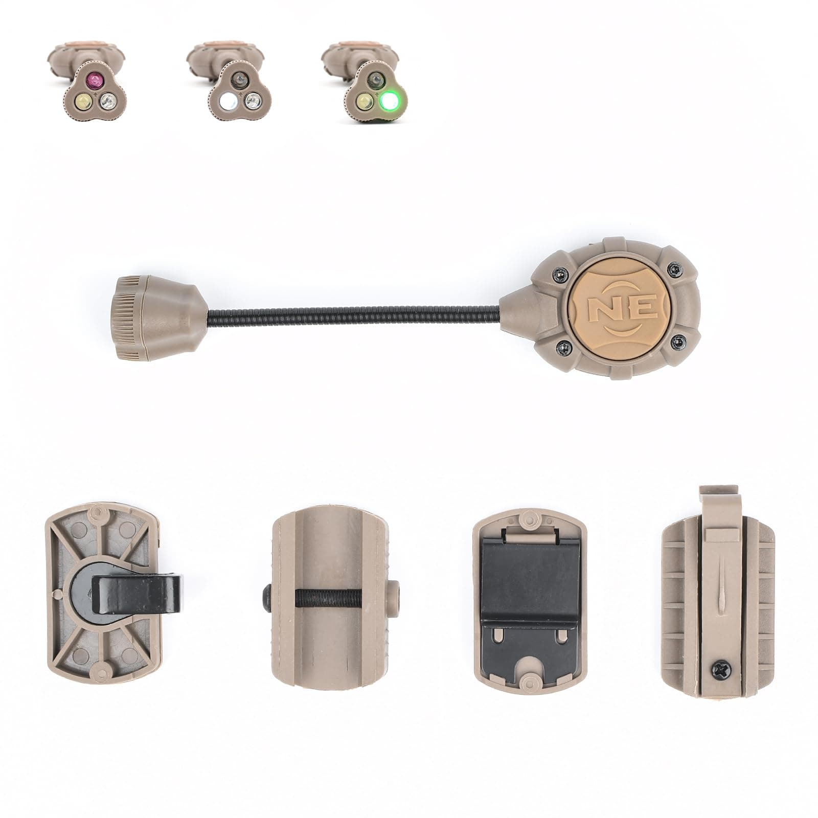 Tactical Helmet Light Military with IR + Green +White LED Task Lamp, Survival Signal Light with 4 Mount Accessories for Fast Mich Helmet Molle System 20mm Picatinny Rail (3GR-DE)