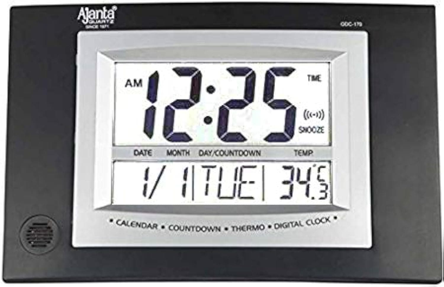 Ajanta Quartz Plastic Rectangle Digital Alarm Wall Clock (29 cm x 19 cm x 2.5 cm, Black, ODC 170)