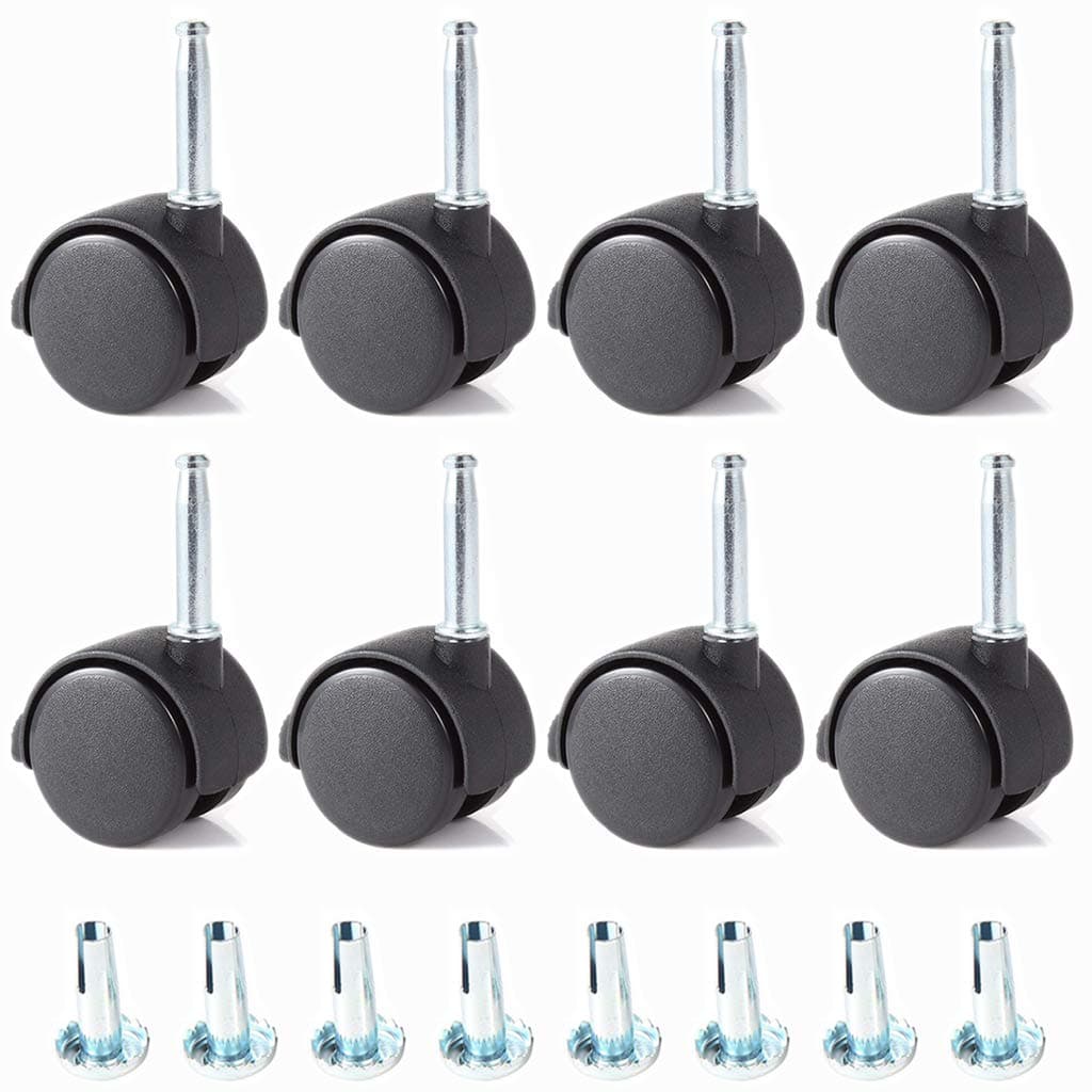Skelang 8 Pcs Grip Neck Castors Wheels 40mm, Twin Caster Wheel with Brake, Nylon Castor for Flower Pot Shelf, Cabinet and Tables, Load Capacity 15kg Each Castor