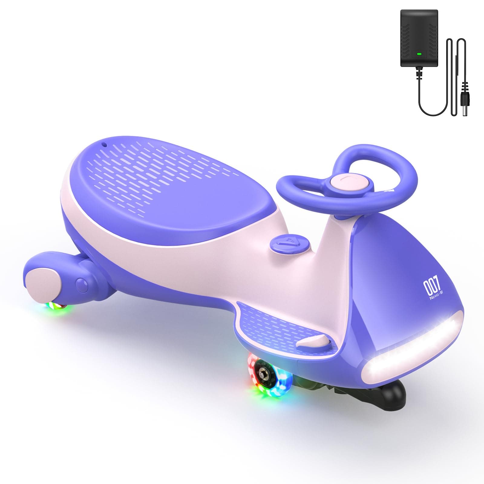 FanttikRide N7 Pro Electric Wiggle Car with Pedal, Rechargeable Battery, CyberWiggle, 2 in 1 Swing Car, 2 Speeds Max 4 Mph, Anti-Rollover, Flashing Wheels, Bluetooth, Ages 3+, 150 Lbs, Pink