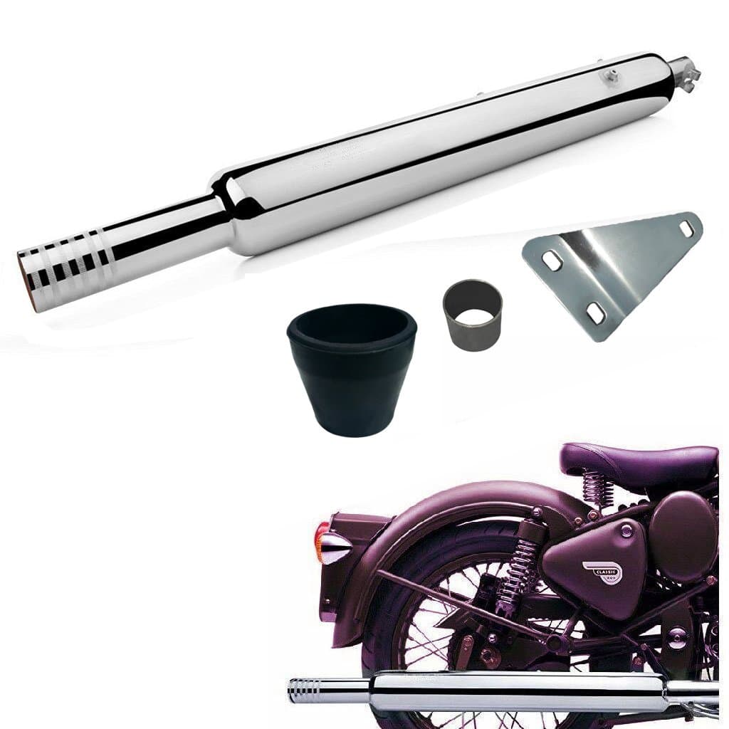 Dhe BestDhe Best SIL-26 Bike Silencer Exhaust Customized Long Bottle Punjab Dholki Chrome for RE Standard Bullet 500 EFI