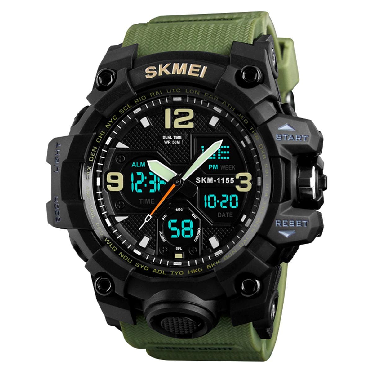 Dayllon Mens Watch Military Sports Outdoor Waterproof Watches for Men Date Multi Function Tactics Alarm Stopwatch Analog Watches 1155 Green