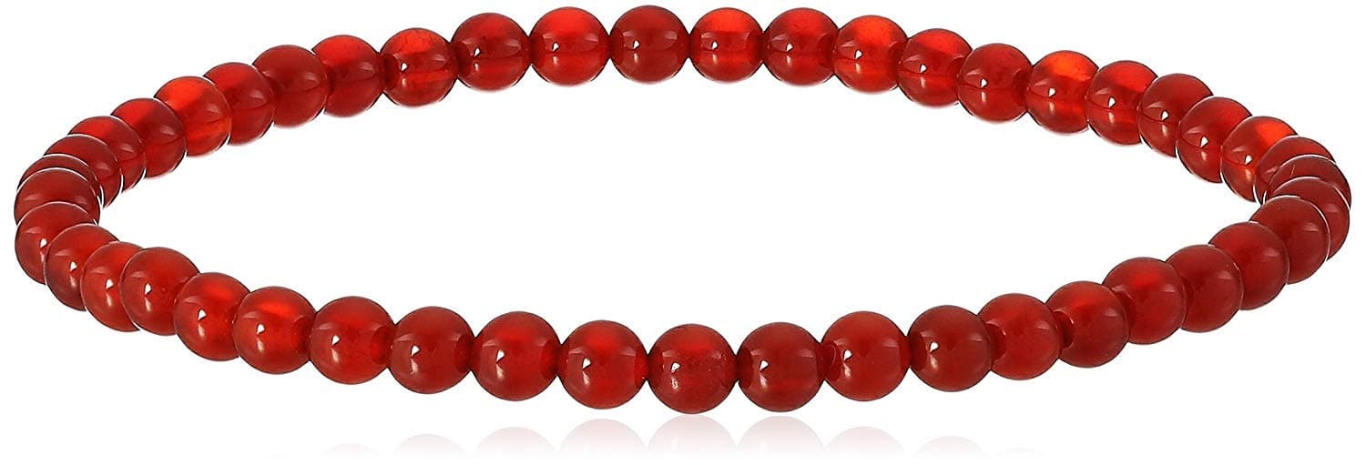 LTC Designs 4mm Smooth Round Red Agate (Carnelian) Stretch Bracelet in Various Sizes (6, 6.5, 7, 7.5, 8 Inches) Perfect for Stacking or as a Single, Jewelry for Women, Men and Friends, Ideal for Everyday Wear, and Special Occasions