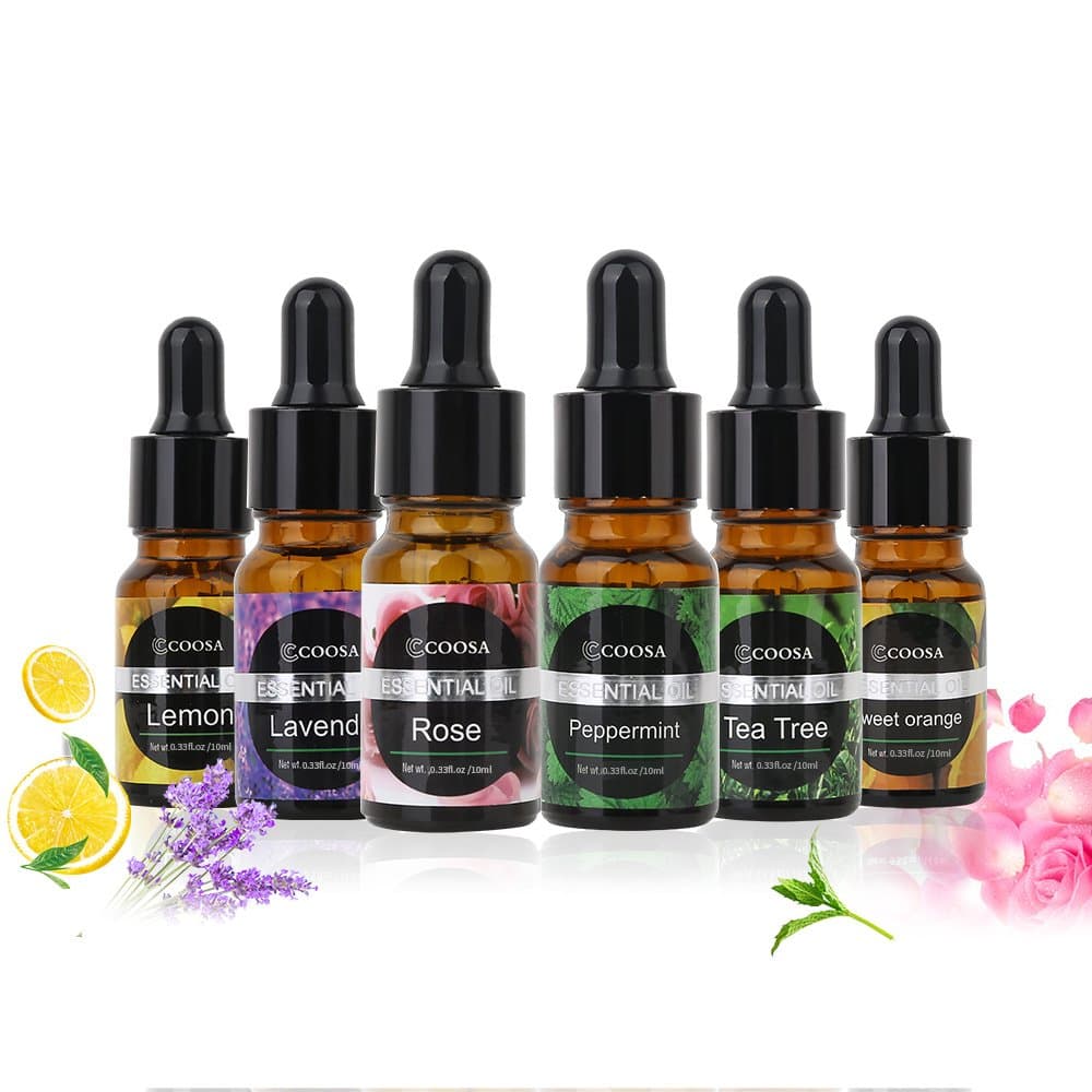 COOSA Aromatherapy 6 Essential Oils (Lavender, Tea Tree, Peppermint, Lemongrass, Orange, Rosemary) (Black)
