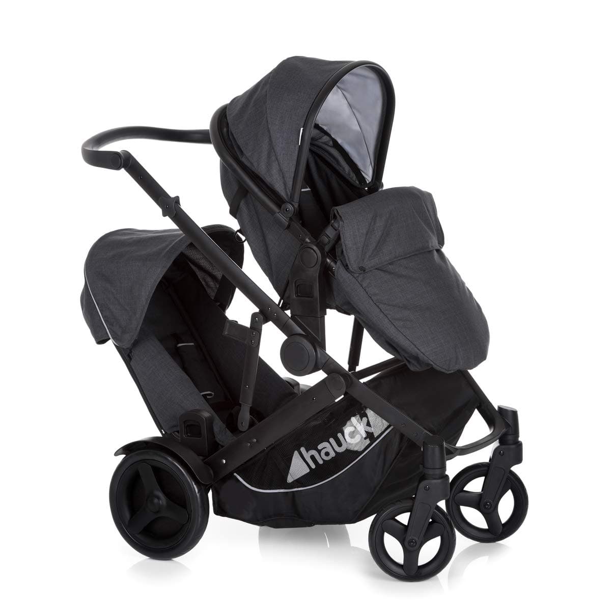 Hauck Duett 3, Sibling And Twin Pram, 0M+ To 15 Kg - Melange Charcoal