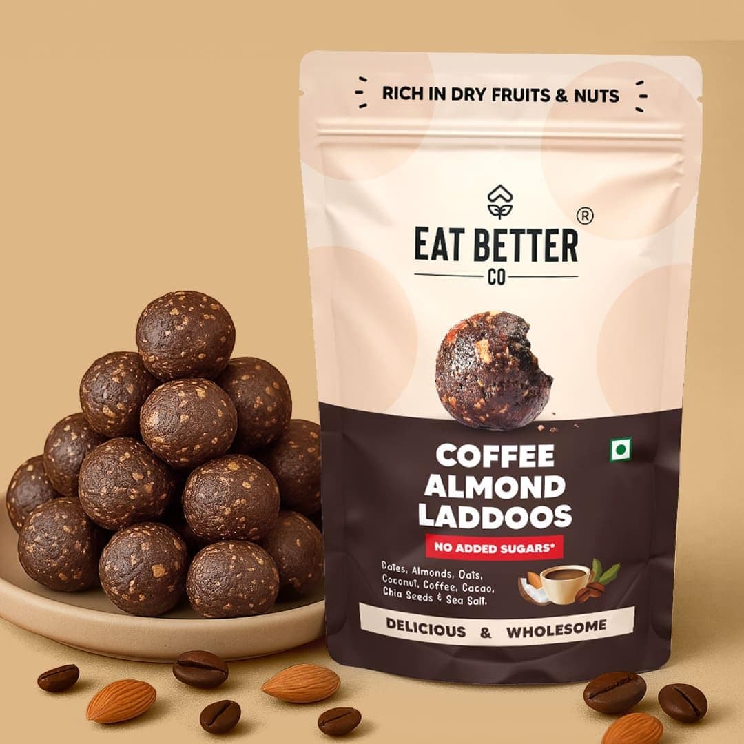 Coffee & Almond Sugar-Free Laddoos | Energy-Bar Replacement | 95% Dry-Fruits | High Protein & Instant Energy, Pack Of 20 - Healthy Chocolate No Added Sugar, 200 Gram