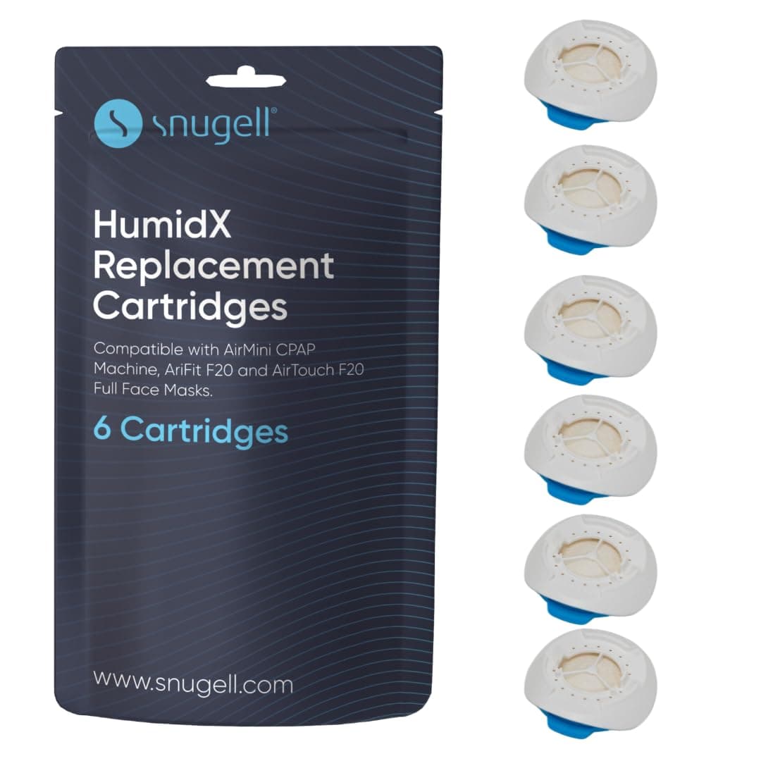 Snugell AirMini HumidX – 6-Pack Replacement Cartridges – Designed for ResMed AirMini CPAP Machines – Compatible with AirFit & AirTouch F20 Full-Face Masks – Enhances Humidity for Improved Comfort