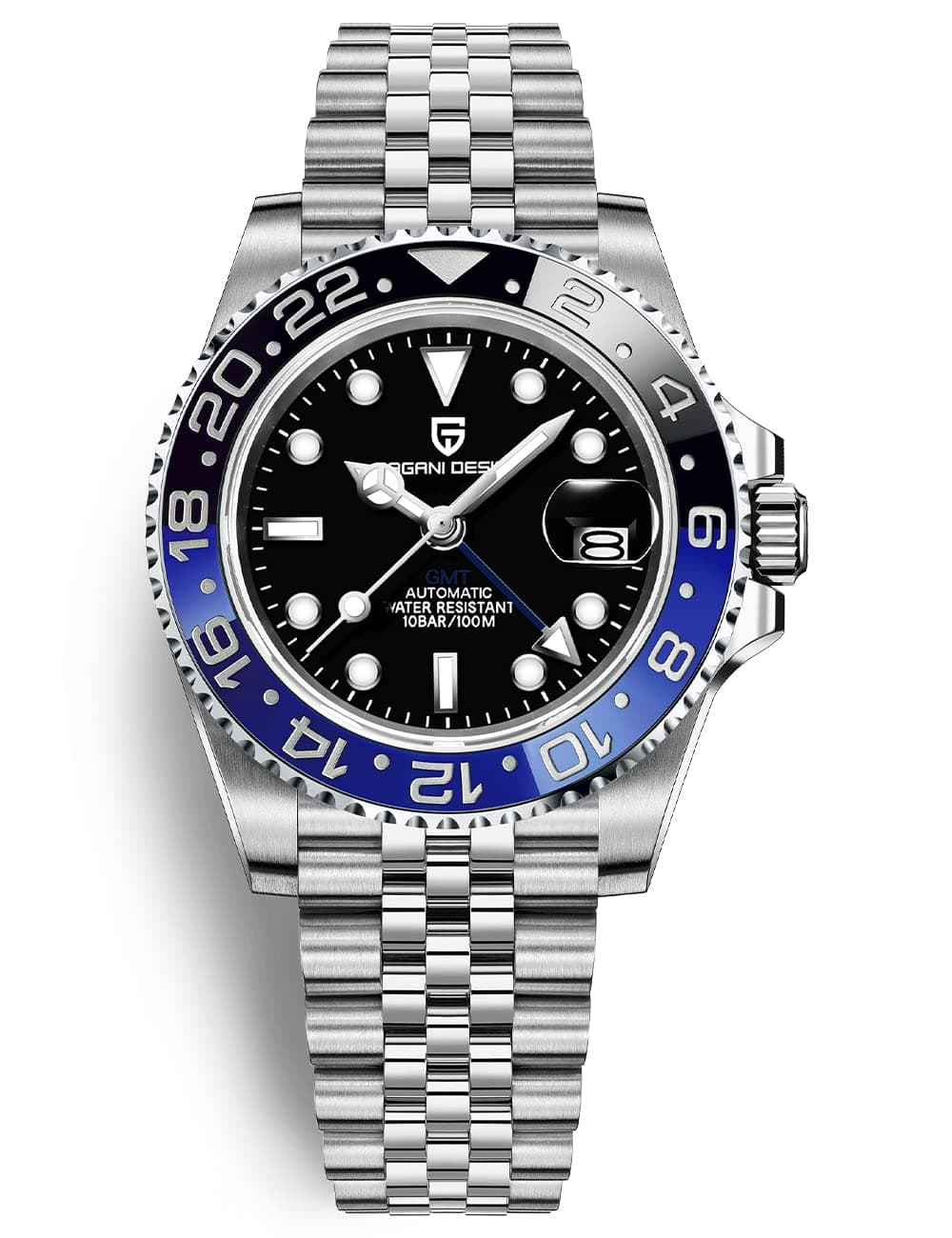 Mens Watches Pagani Design GMT Watch Mens Automatic 40mm Date 100m Waterproof Stainless Steel Sapphire Glass Mechanical Wrist Watch PD-1662, 5 Black Blue , Modern, Fashion, Business, Sports