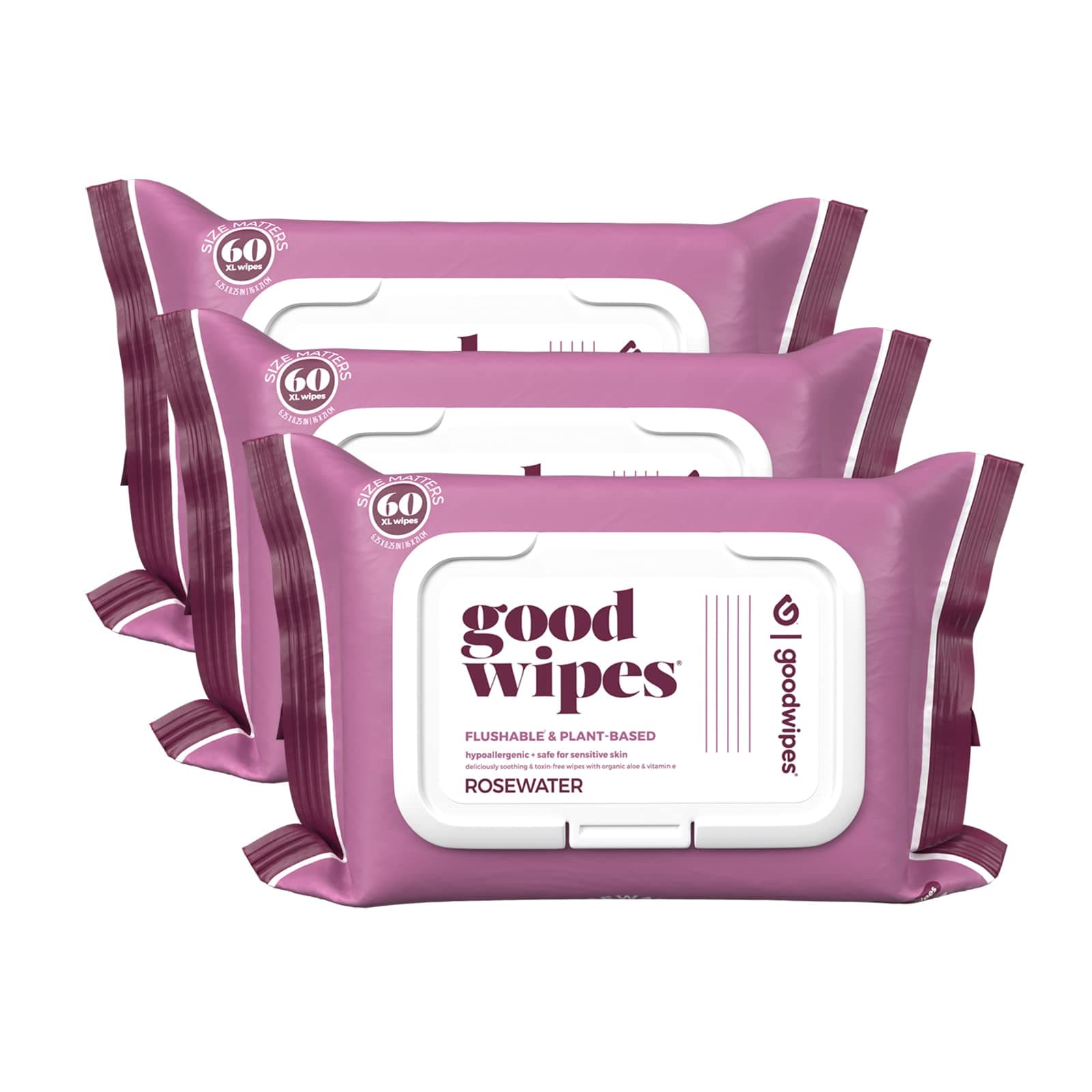 Goodwipes Flushable & Plant-Based Wipes with Botanicals | Dispenser for At-Home Use | Rosewater with Aloe Septic and Sewer Safe | 180 count (3 packs) - Biggest Adult Wipes