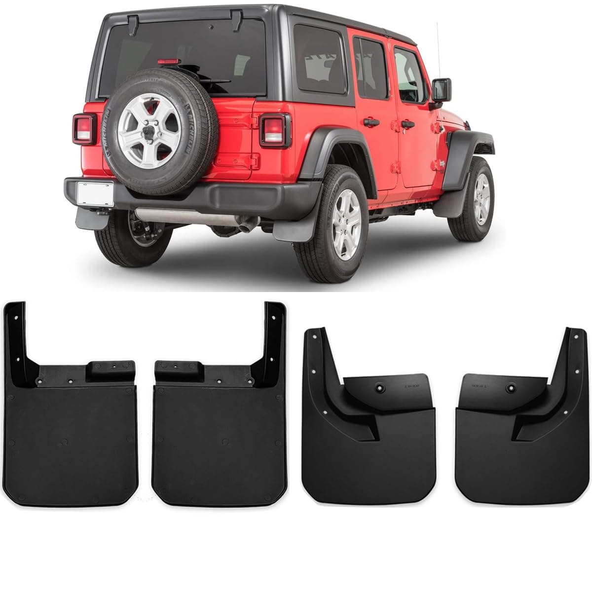 Mud Flaps Splash Guards for 2018-2024 Jeep Wrangler JL JLU Sahara Sport Sports Accessories Heavy Duty Front & Rear Mud Guards Replace (Exclude Rubicon)
