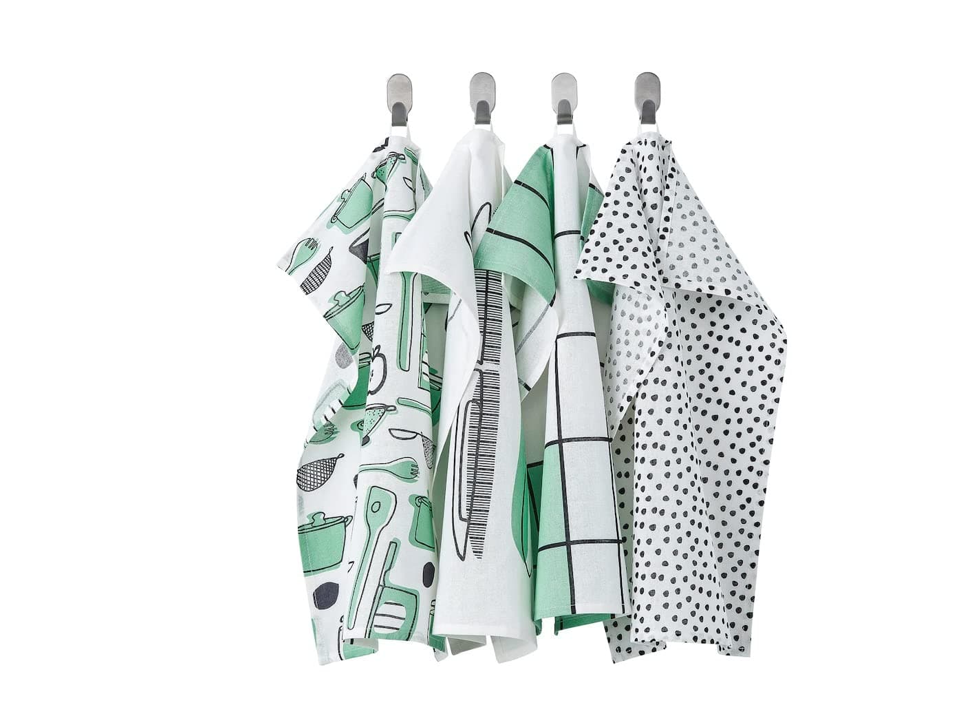 IKEA RINNIG Set of 4 Tea Towels Dish Towel Green White Pack Patterned Design,45x60 cm
