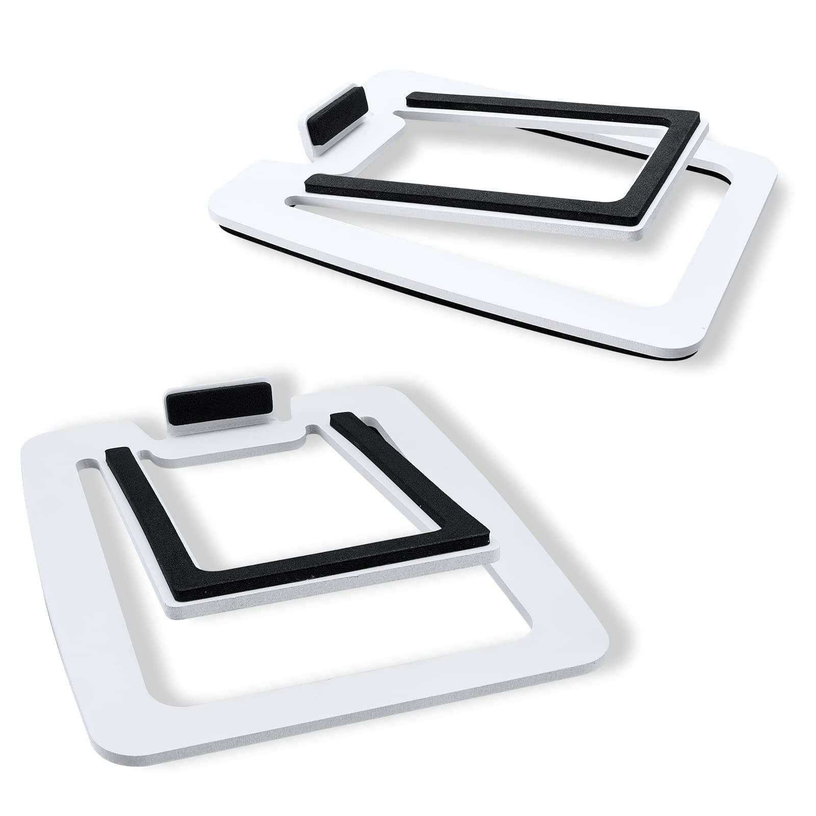 SW601 15° Tilted Desk Speaker Stands for Compact 2''-3'' Computer PC Bookshelf Monitor Speakers, Steel Metal Base & Damping Foam Padding (Pair, White)