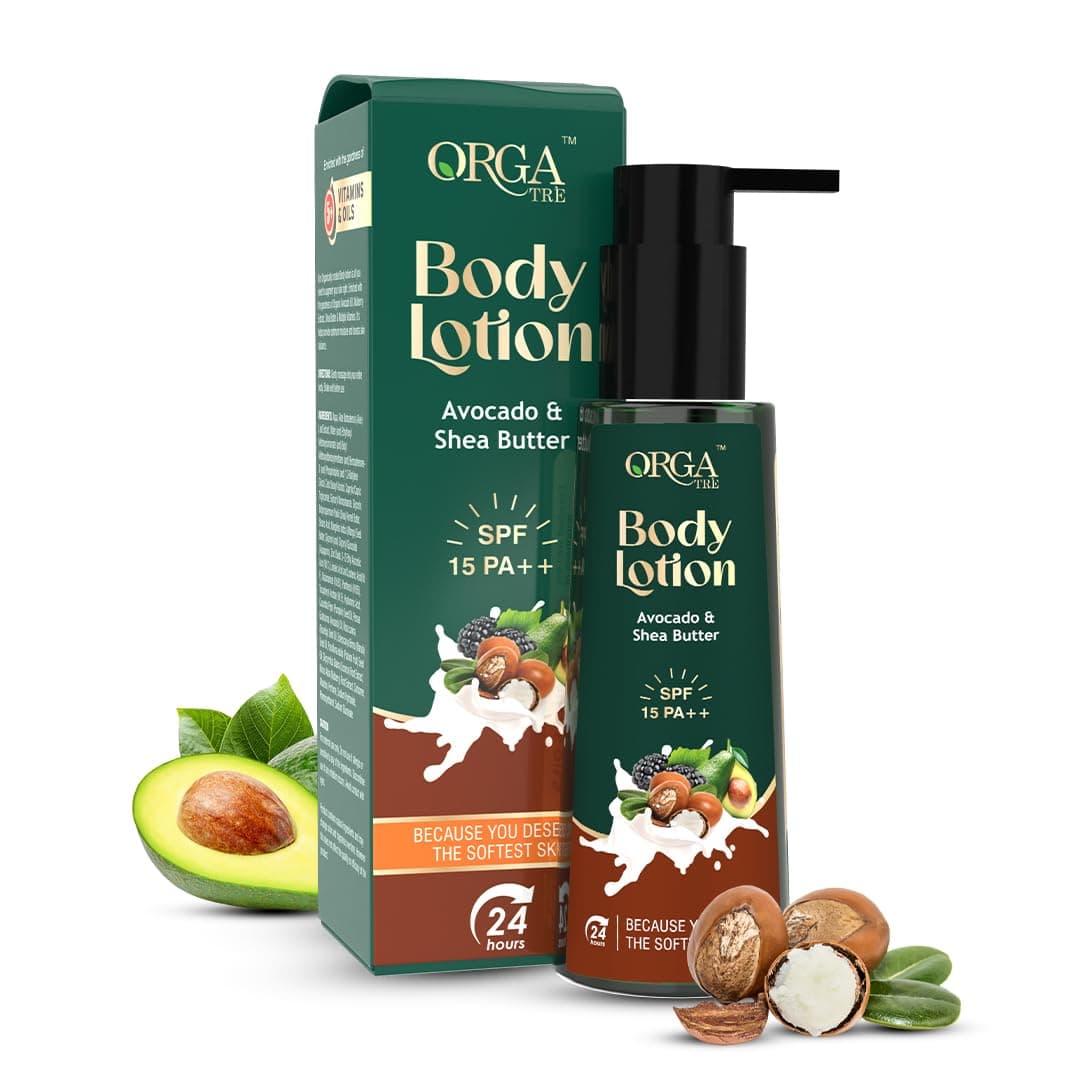OrgatreBody Lotion | Avocado & Shea Butter with SPF 15 PA | Moisturizer for Dry Skin | Brightening & Sun Protection Body Cream 150 ml