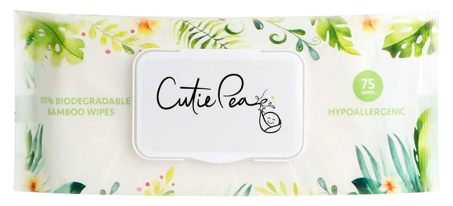 100% Biodegradable Bamboo Wipes by Cutie Pea - Dermatologist Approved for Sensitive Skin (12 packs at 75 Count each, 900 total count)