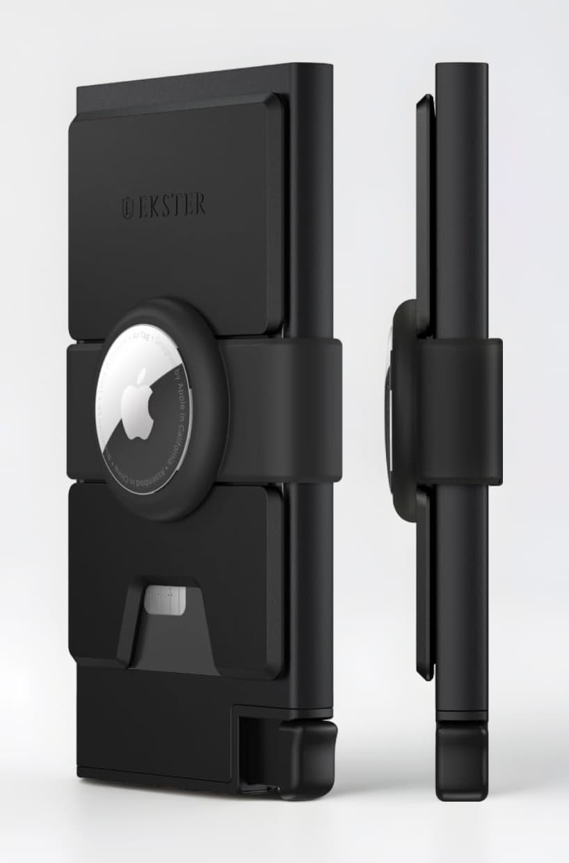 Aluminum AirTag Wallet | Smart Wallets for Men | Apple Air Tag Wallet with RFID Blocking | Slim & Minimal Money Holder with Push Button for Quick Card Access, Black, 4.1 x 2.3 x 0.29 inches