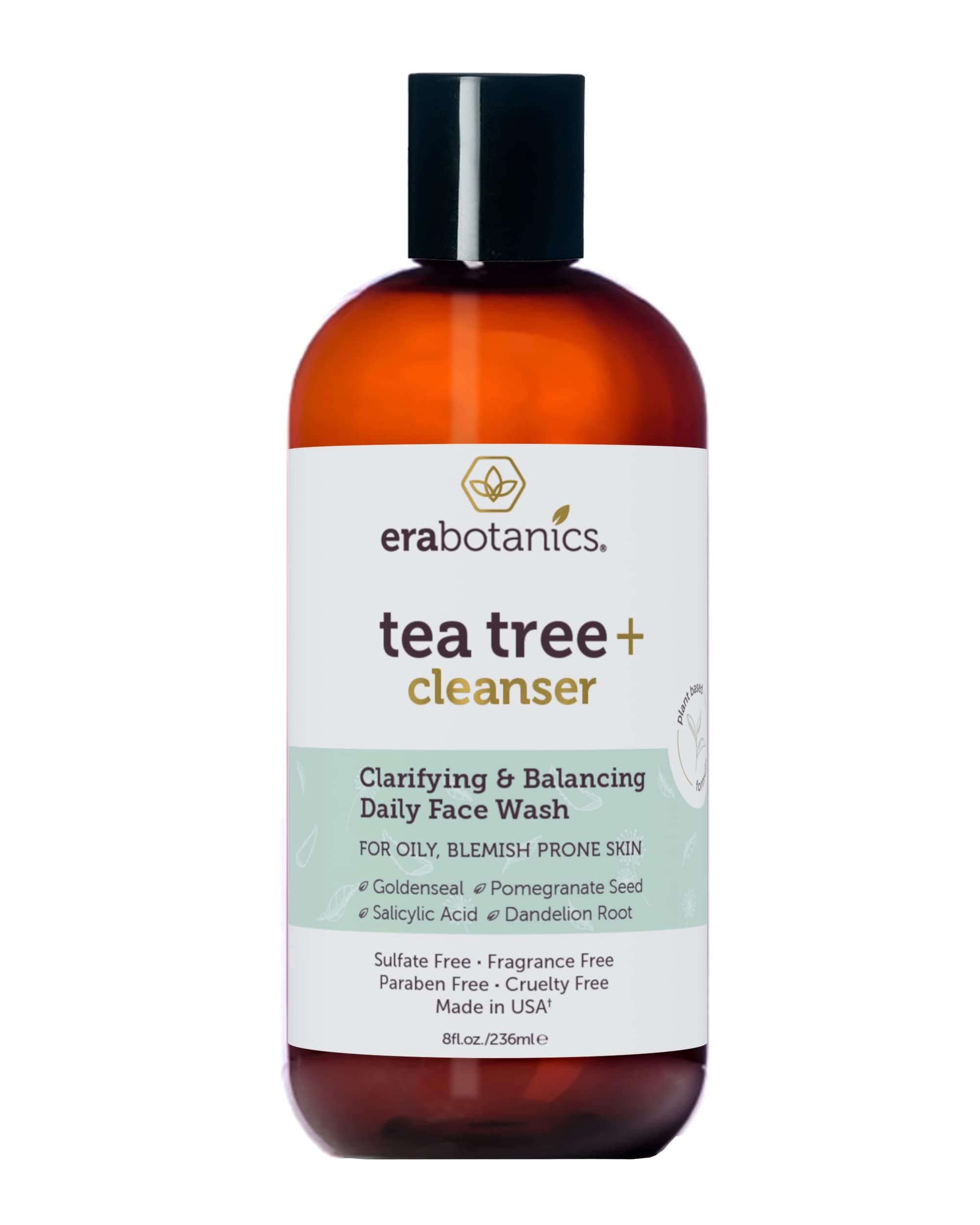 Era Organics Purifying Tea Tree Oil Face Wash - Balancing Cleanser for Oily, Blemish-Prone Skin with Salicylic Acid - Sulfate-Free, Fragrance Free, Made in USA