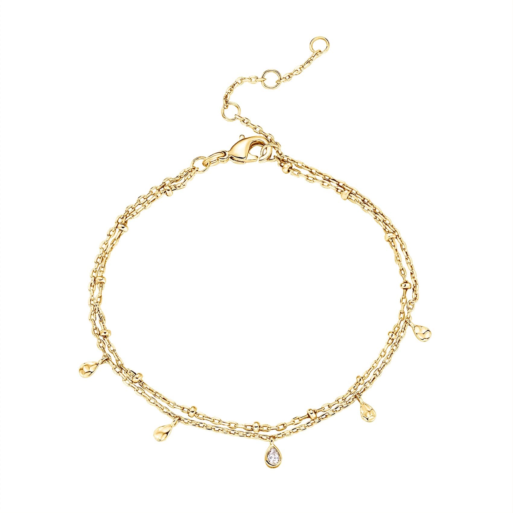 14K Gold Plated Beaded Bracelet for Women | Stackable Gold Bead Bracelet | Adjustable Dainty Gold Jewelry