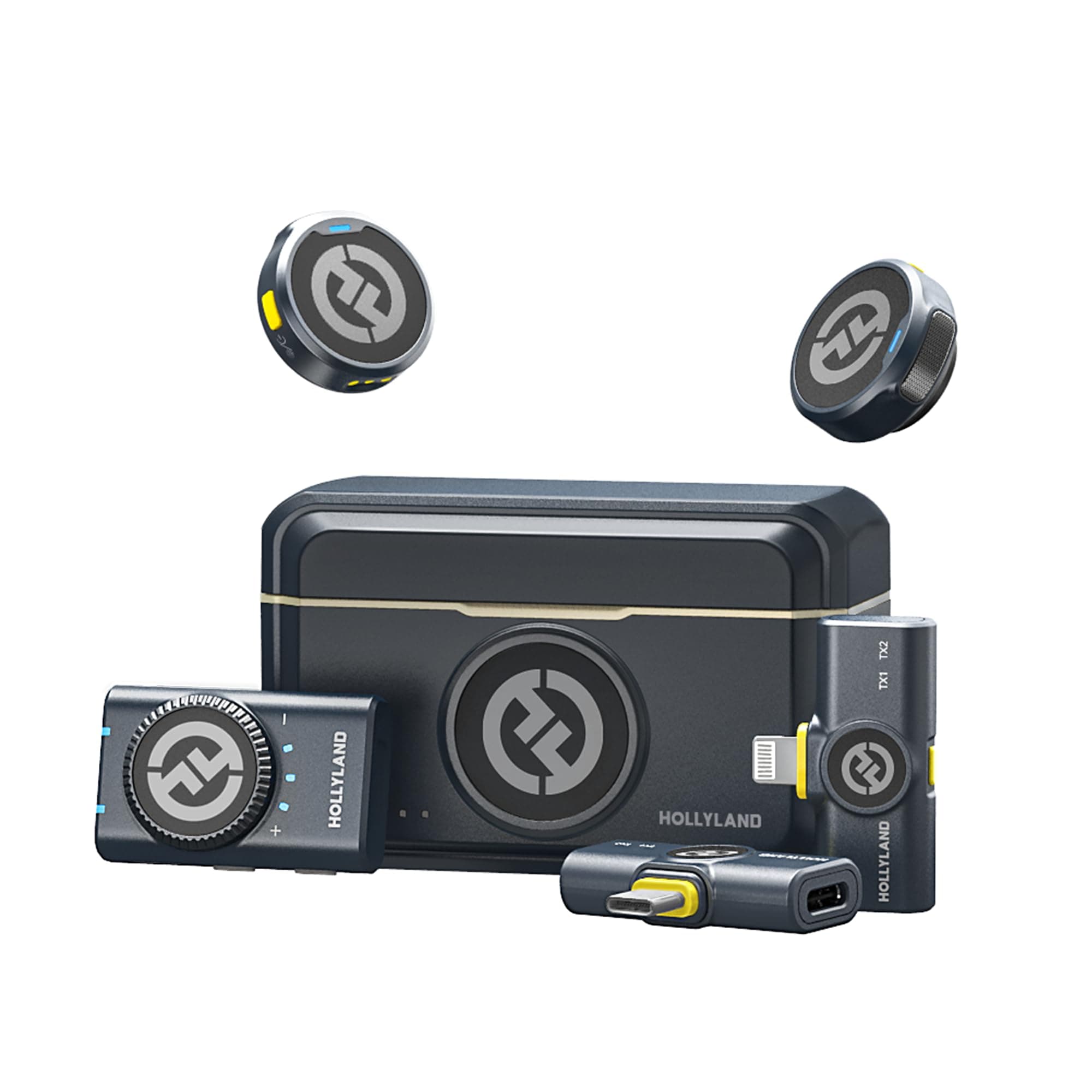 Hollyland Lark M2 Wireless Lapel Microphone Combo for iPhone, Android, Camera, PC and Laptop, Lightning, USB-C, 48Khz, 24-bit, 1000ft Range, Noise Cancelling, 40 Hour Battery