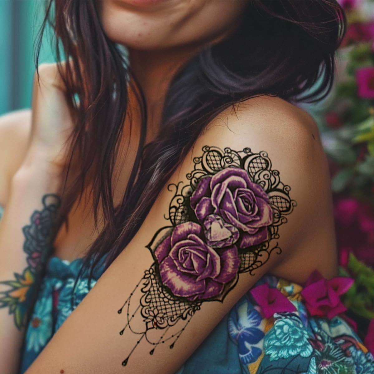 Temporary Tattoos for Women - Rose Feather Animals Written Words Flowers and Butterfly Stickers Waterproofing 30 Sheets (style 1)