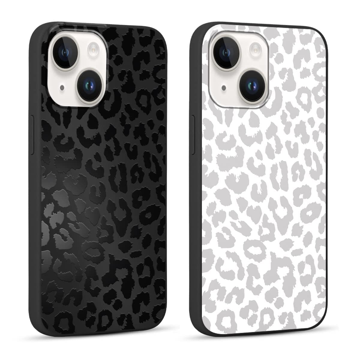 2 Pack Cute Cheetah Print for Apple iPhone 13/14 6.1" Phone Case,Luxury Leopard Pattern Design Cases Soft Silicone Slim TPU Shockproof Protective Bumper Cover for Women Girls-Black & White
