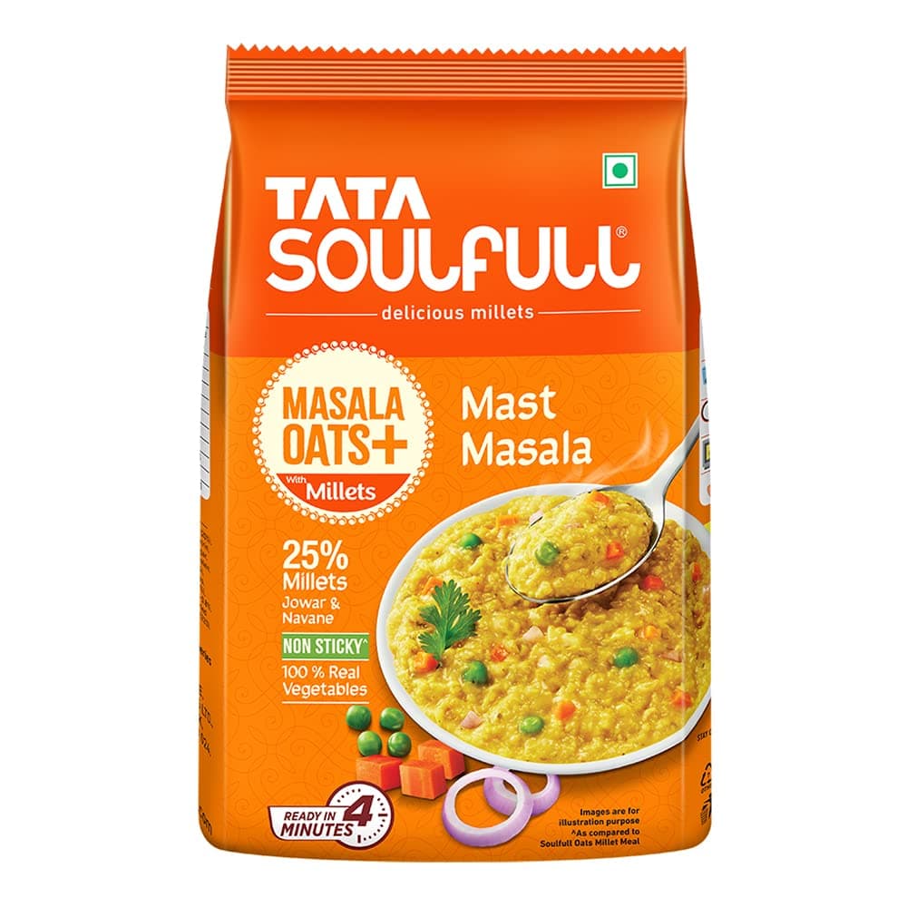 Tata Soulfull Masala Oats+ With Millets, Mast Masala, 500g, Real Vegetables, 25% Millets, Non Sticky , Evening Snack, Healthy Snack
