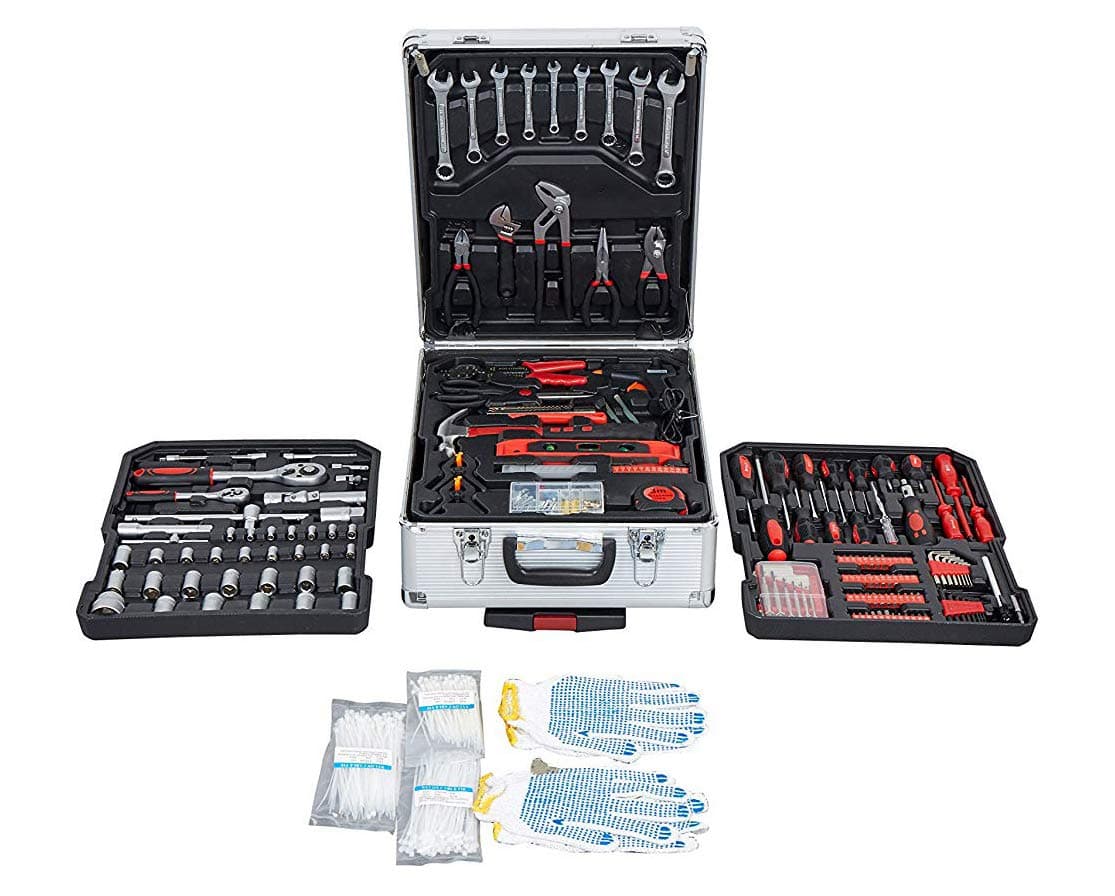 621PCS Tool Aluminum Case Tools Set With Trolley Standard Metric Hand Tool Kit with Case Box Organize Castors Trolley