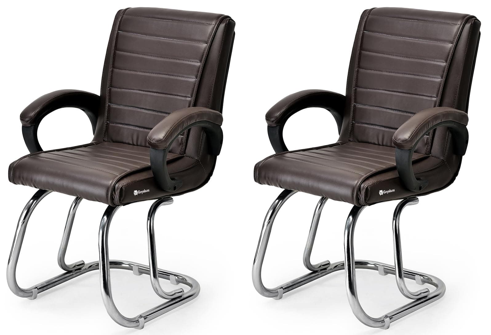 GOYALSONHome Office Visitor Comfortable Chair with arm Rest and Double Support Steel Frame with Cushioned seat Back, Pack of 2 (Coffee)