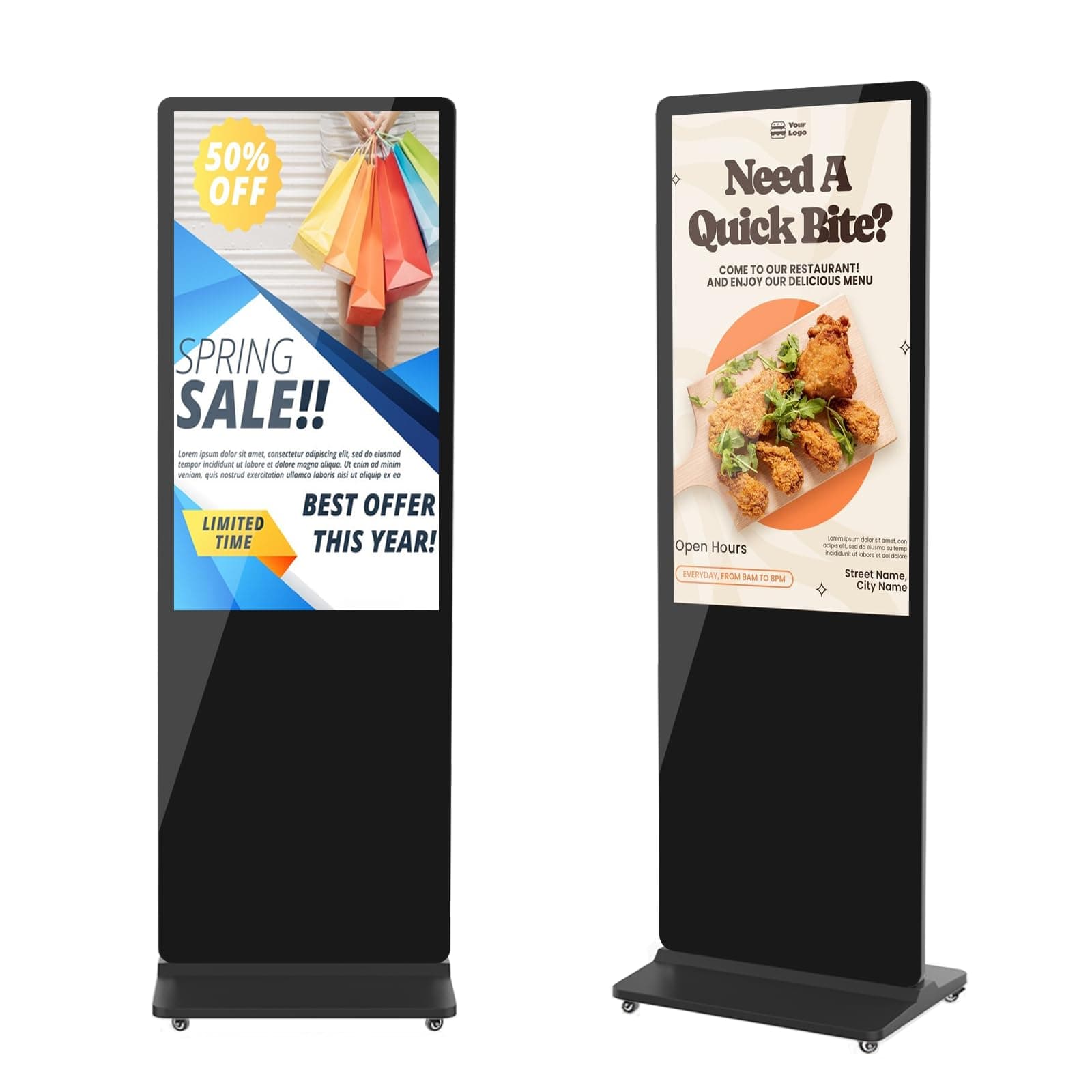 MWE 43 Inch Digital Signage Displays, 4K LCD Screen Indoor Floor Standing Advertising Kiosk, Android System Commercial Totem with Custom Service, Vertical Poster with Auto Media Player-Black