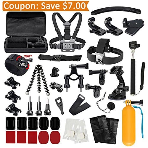 LyStar 51-in-1 Action Camera Accessories Kit Case Outdoor Sports Bundle Set for Gopro Hero 5/4/3 + / 3/2 Black Silver Session HERO + LED SJCAM SJ 7 SJ 6 SJ 5 SJ 4
