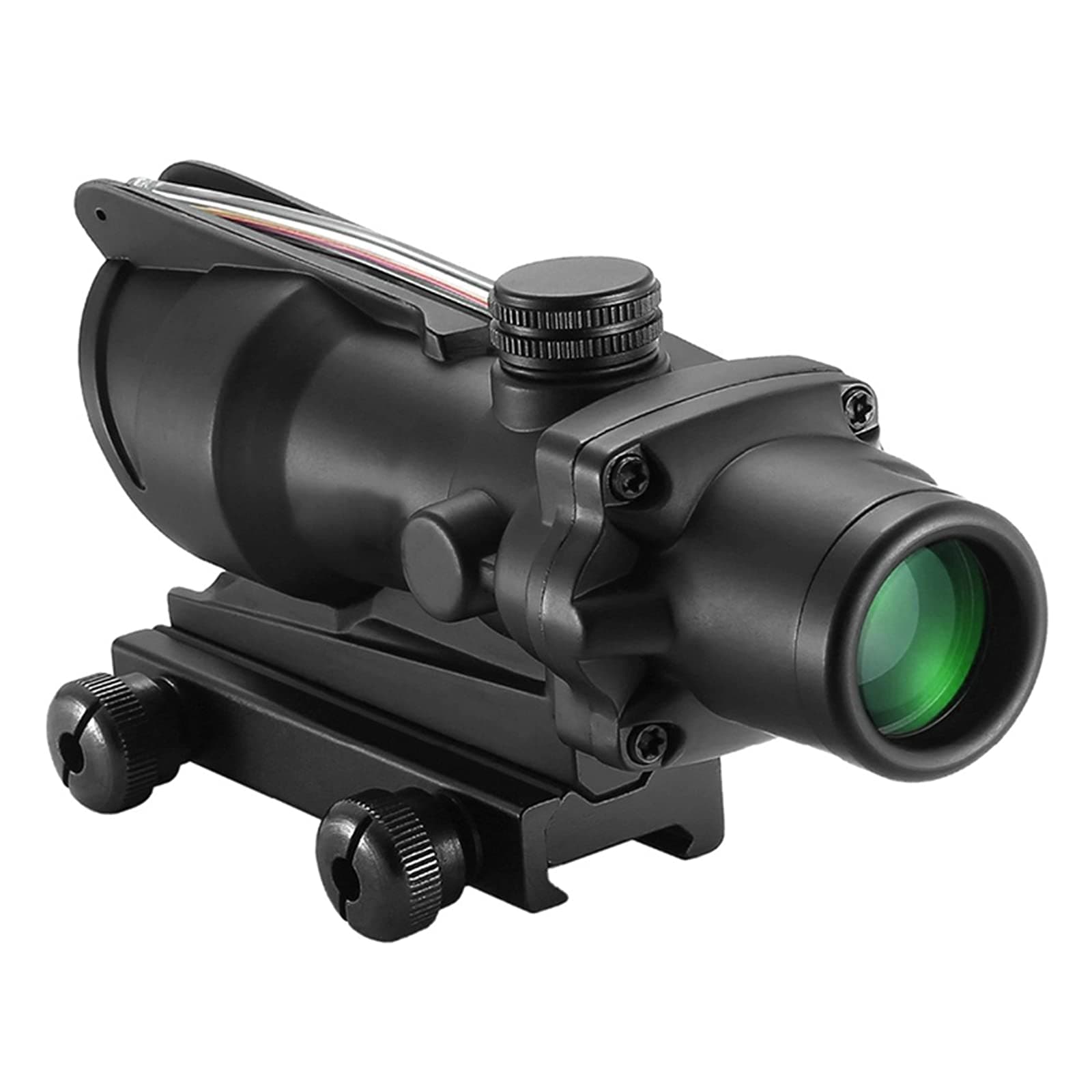 Sniper Tactical 4x 28 Prismatic Scope; ACOG Style; RGB Chevron Reticle; Mounts included