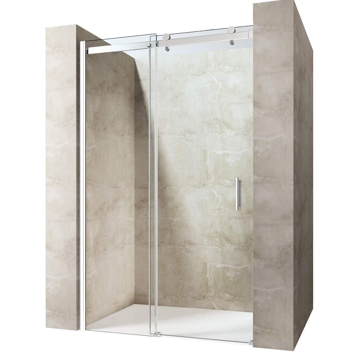 Durovin Bathrooms 1000mm Frameless Reversible Shower Sliding Door Bathroom Shower Cubicle - 8mm Thick Transparent Safety Glass - Side Aluminium Strip Mount