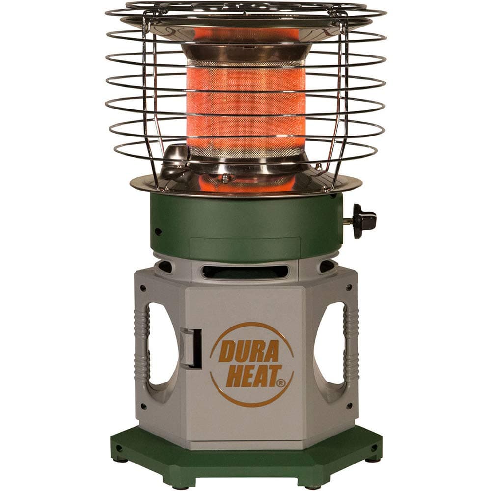 Dura Heat 360 Degree Instant Radiant Double Tank Portable Indoor Outdoor Propane Heater, 25,000 BTU, Grey/Green