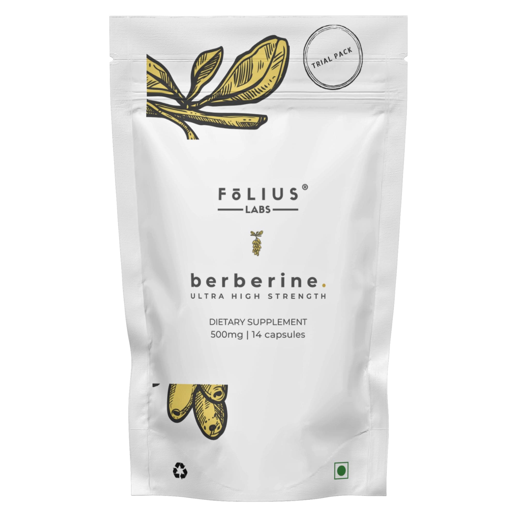 Clean Label Berberine Hcl 97% - Clinically Studied Ultra High Strength Pure Berberine Supplement 500Mg - Support Blood Sugar, Lower Cholesterol, Pcos Supplements Capsule (Trial Pack)