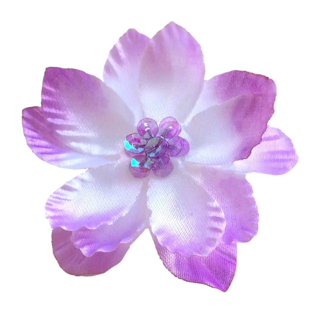 Cuteque International 6-Piece Satin Gladiola Flower with Matching Color Sequin Clusters Sewn in Center, 2.25-Inch, Lavender