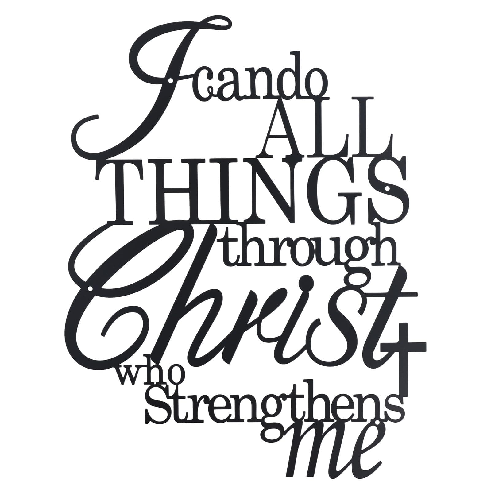 OYEFLY I Can Do All Things Through Christ Metal Wall Art,Metal Christian Wall Decor (Black)