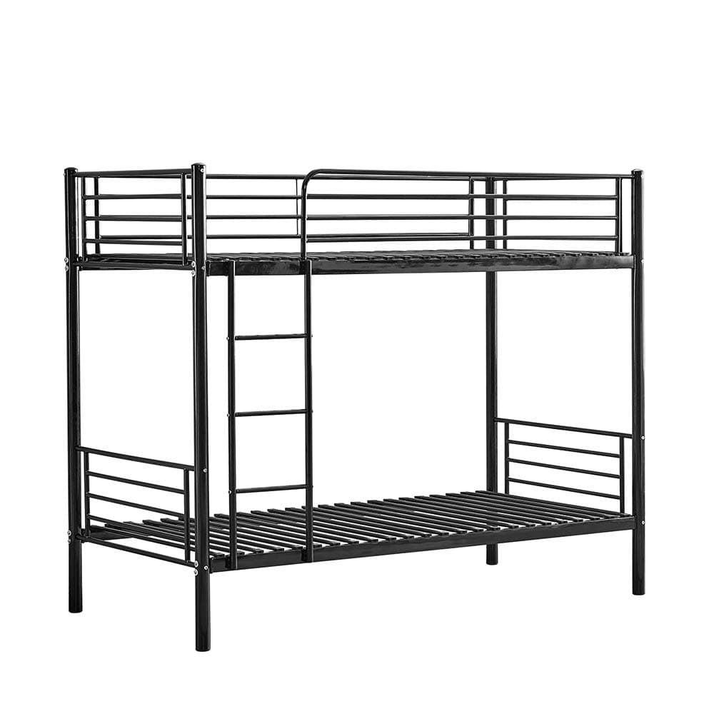 Huisen Furniture Metal Single Bunk Bed High Sleeper Cot Frame 3FT with Ladder Bedroom Steel Bedstead Bunk Bed Frame Twin Size for Kids Teens Adult Dormitory (Black)