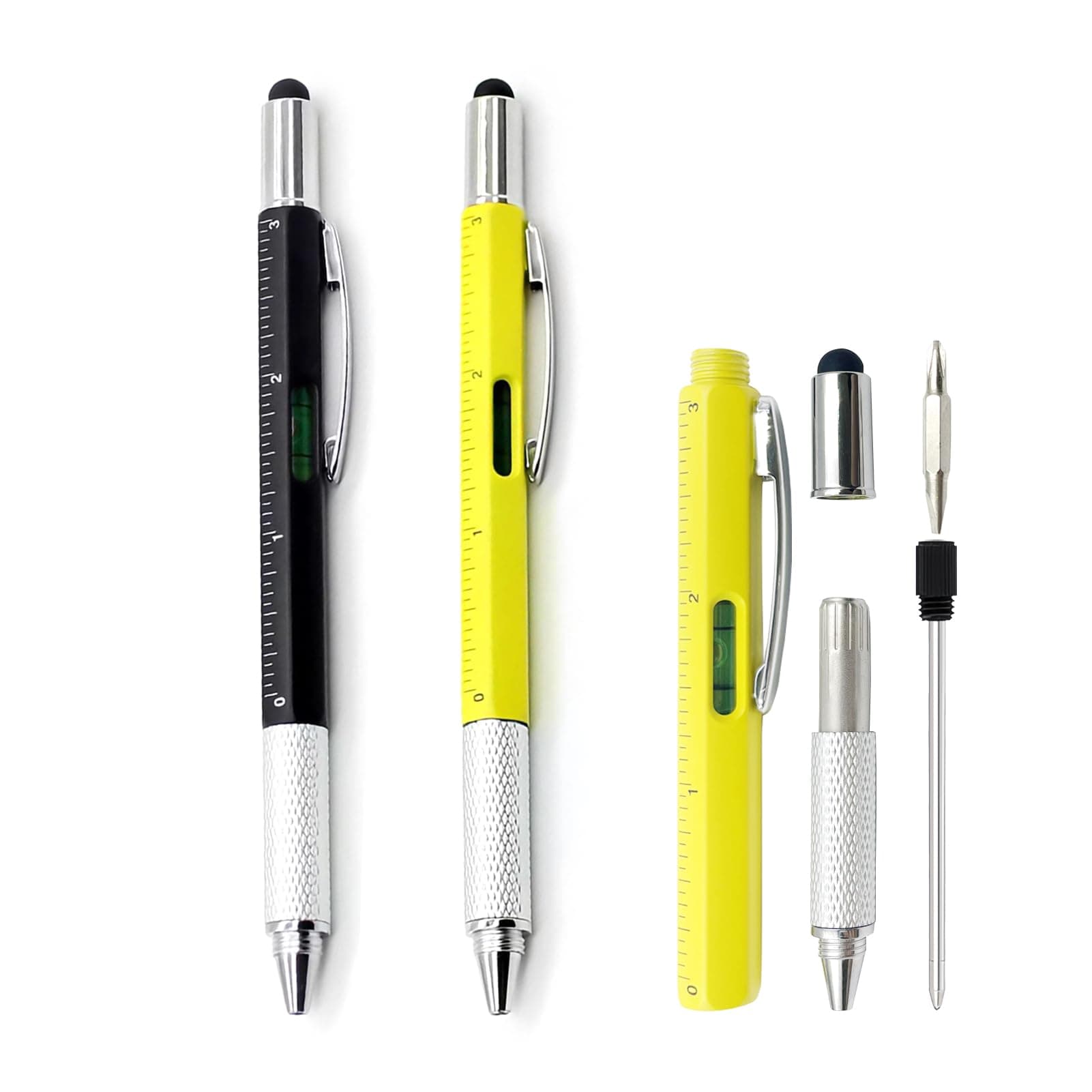 2Pcs Multi Tool Pen Gifts for Men, 6 in 1 Multitool Pen, Cool Gadgets Tools, Gadgets for Men Dad Boyfriend Gifts, Office Engineer Woodworkers Carpenter Construction Tool Gift