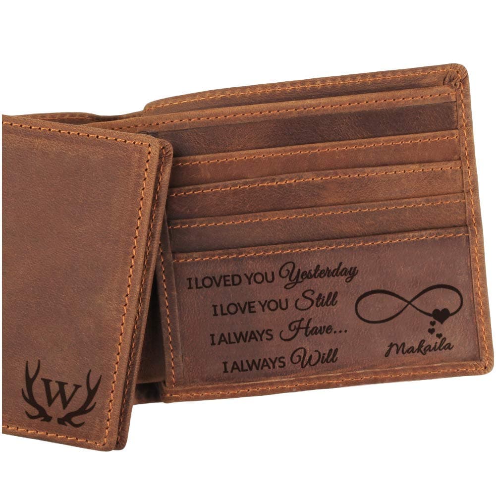 Engraved leather wallet