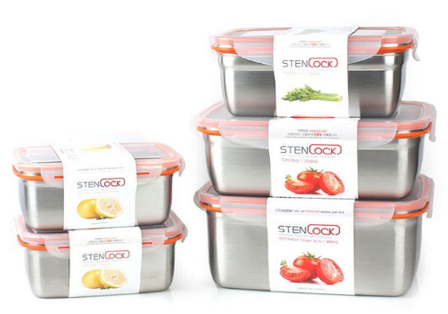 STEN LOCK Stan airtight containers 5 Sets Stainless Steel 18-8 Eco-friendly Rectangular Storage Containers