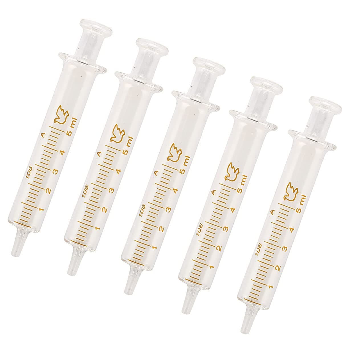 5 Pack Reusable Glass Syringes, 5ml Glass Syringe Standard Diameter Caliber Injector Laboratory Sampler