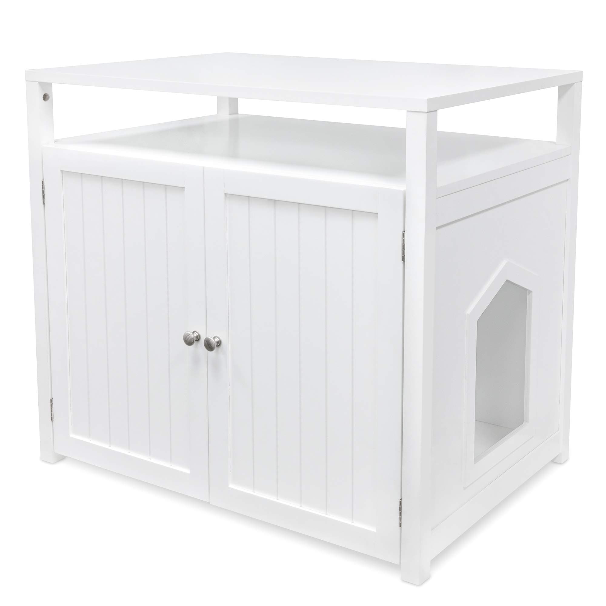 Arf Pets Cat Litter Box Enclosure Furniture, Large Hidden Cat Washroom Bench with Storage, Assemble The Entrance on Either Side