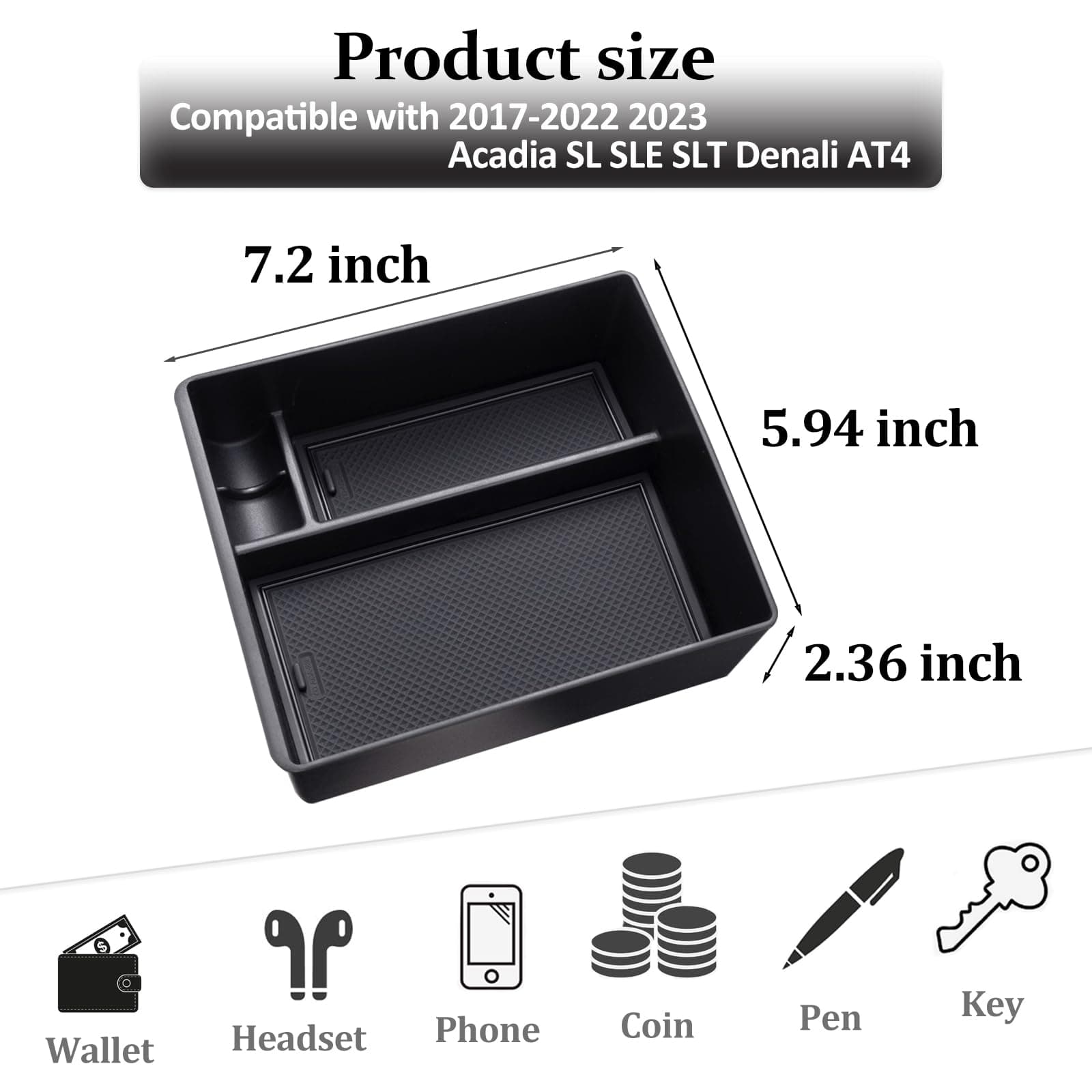 JDMCAR Center Console Organizer Compatible with GMC Acadia Accessories 2017-2022 2023 SL SLE SLT Denali AT4 Armrest Insert ABS Material Tray Secondary Storage Box