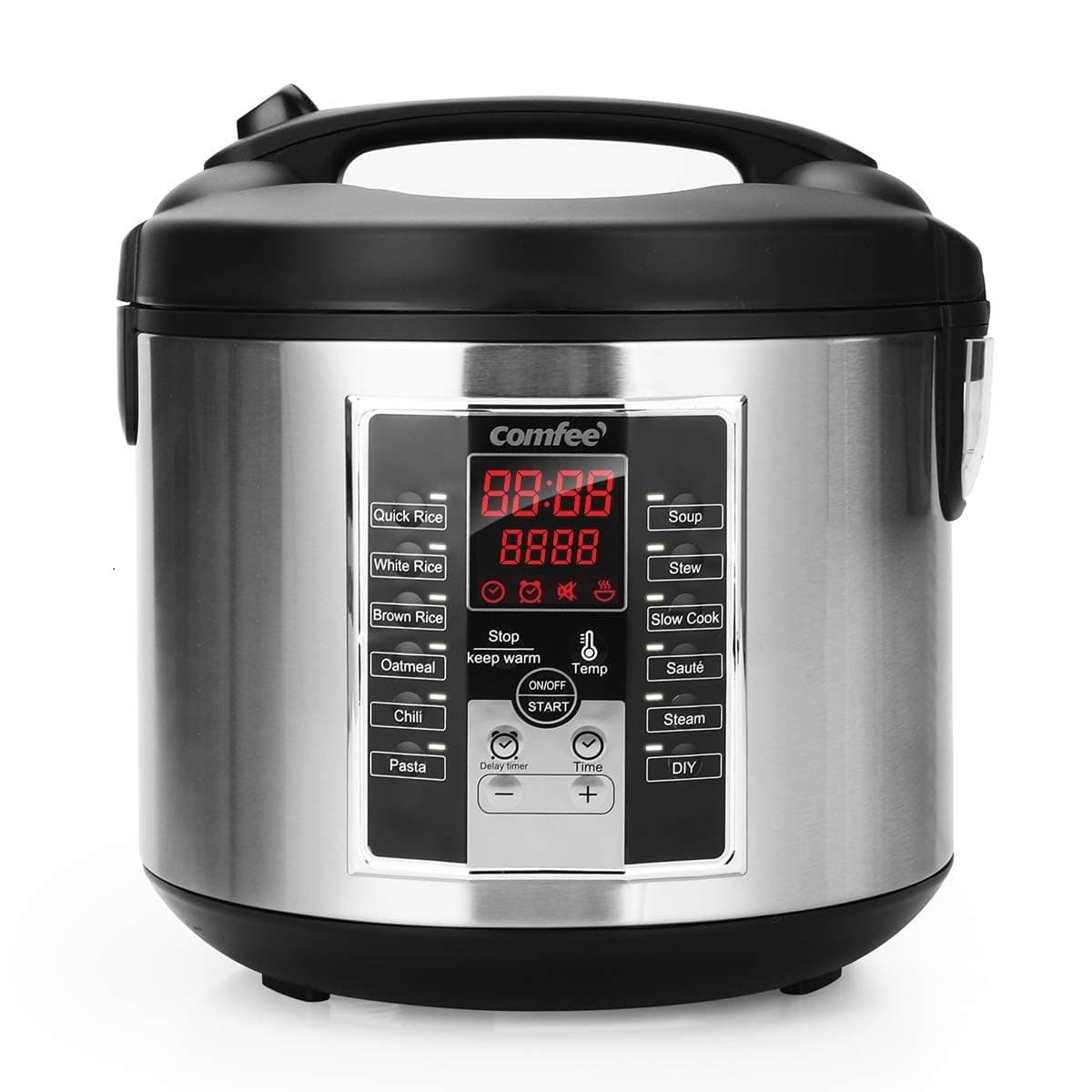 Rice Cooker, Slow Cooker, Steamer, Stewpot, Sauté All in One (12 Digital Cooking Programs) Multi Cooker (5.2Qt ) Large Capacity. 24 Hours Preset & Instant Keep Warm, Black/Silver (MB-M25)