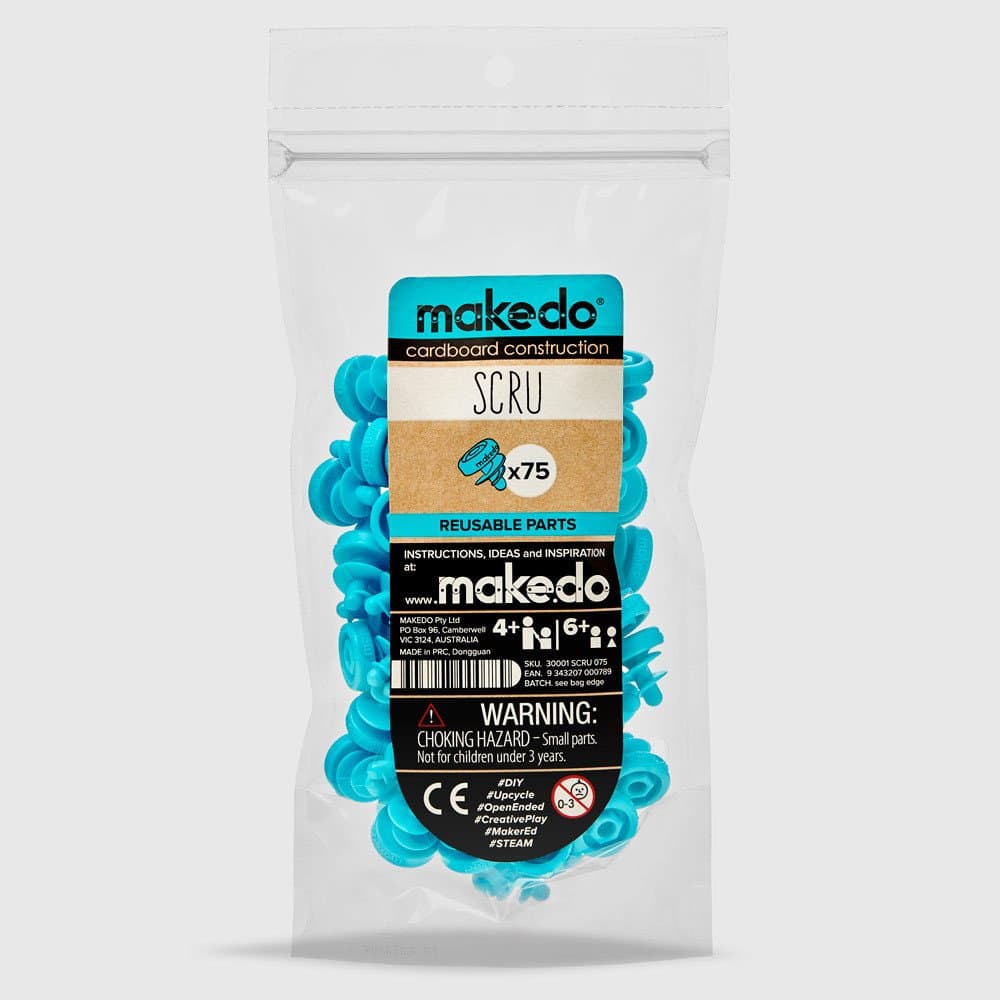 Makedo SCRU 75 Pack Cardboard Construction Expansion Pack, Includes Reusable Scrus, Perfect for In-Classroom STEM & STEAM Learning & At-Home Play for Kids Age 4+
