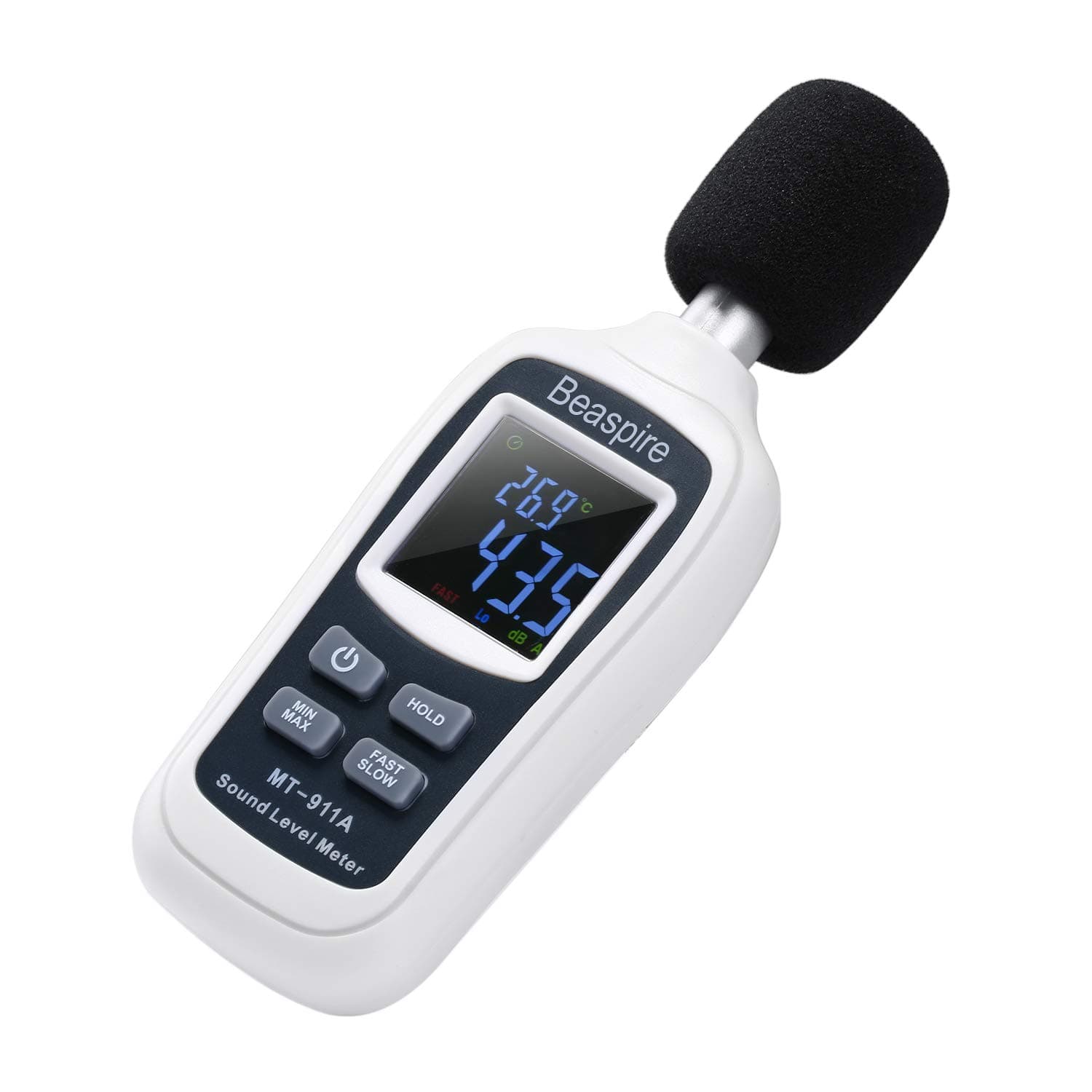 Sound Level Meter, 2 in 1 Digital Noise Decibel Meter & Temperature Detector, 35 to 135 dB with LCD Display, Data Hold Max/Min Sound Level Measurement for Family and Industry (Battery Included)