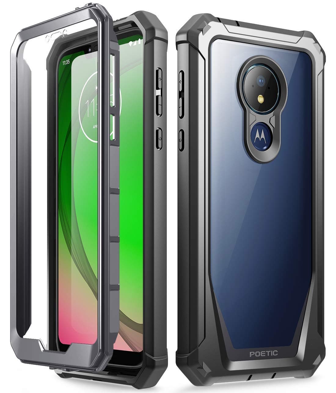 Moto G7 Power Case, Moto G7 Supra Case, Moto G7 Optimo Maxx Case, Poetic Full-Body Rugged Clear Hybrid Bumper Case, Built-in-Screen Protector, Shock Proof, (DO NOT FIT Moto G7 Or Moto G7 Play), Black